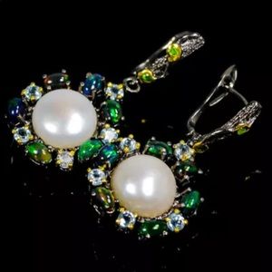 Gorgeous Genuine Pearl Opal Topaz Earrings